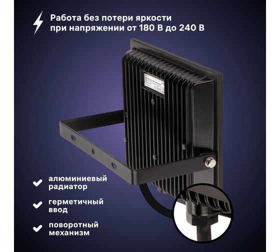 Светодиодный прожектор RITTER серия PROFI 230В 70 Вт 4000К 7000Лм IP65 черный 53418 5