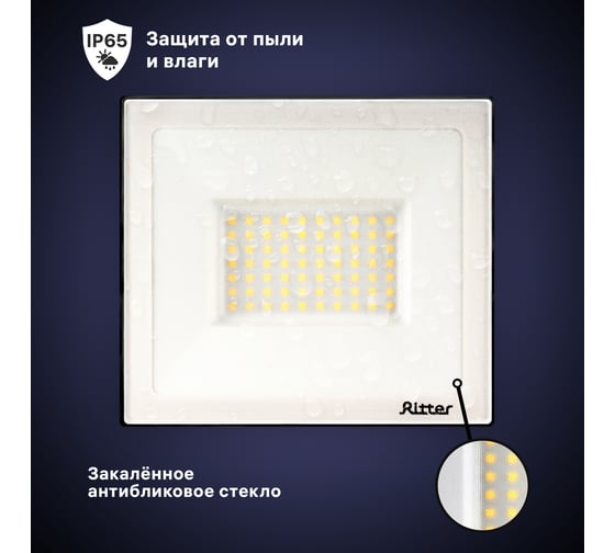 Светодиодный прожектор RITTER серия PROFI 230В 70 Вт 4000К 7000Лм IP65 черный 53418 5