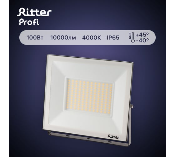 Светодиодный прожектор RITTER серия PROFI 230В 100 Вт 4000К 10000Лм IP65 черный 53419 2