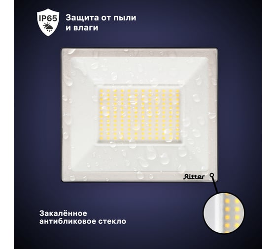 Светодиодный прожектор RITTER серия PROFI 230В 100 Вт 4000К 10000Лм IP65 черный 53419 2