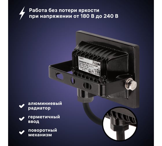 Светодиодный прожектор RITTER серия PROFI 230В 10 Вт 6500К 1000Лм IP65 черный 53405 5