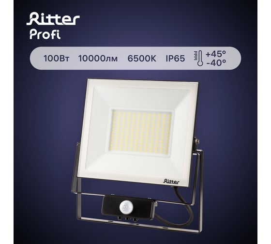 Светодиодный прожектор RITTER серия PROFI 230В 100 Вт 6500К 10000Лм IP65 черный с датчиком движения 53424 6