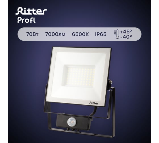 Светодиодный прожектор RITTER серия PROFI 230В 70 Вт 6500К 7000Лм IP65 черный с датчиком движения 53423 9