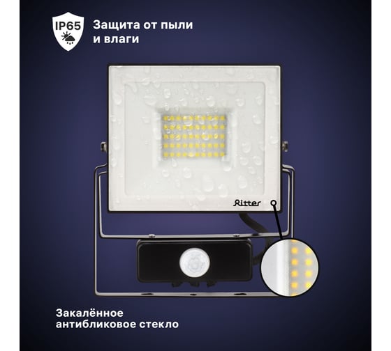 Светодиодный прожектор RITTER серия PROFI 230В 30 Вт 6500К 3000Лм IP65 черный с датчиком движения 53421 5