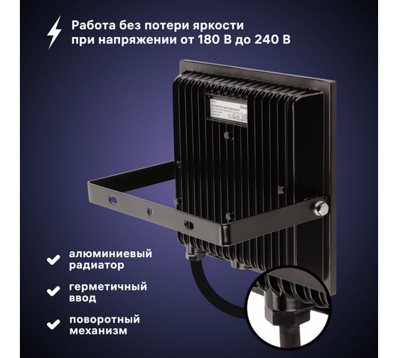 Светодиодный прожектор RITTER серия PROFI 230В 70 Вт 6500К 7000Лм IP65 черный 53409 3