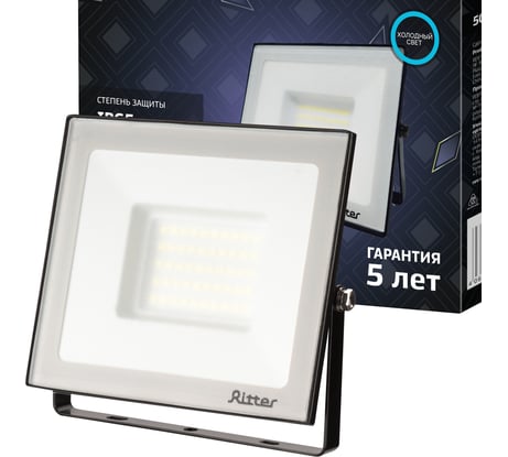 Светодиодный прожектор RITTER серия PROFI 230В 50 Вт 6500К 5000Лм IP65 черный 53408 6
