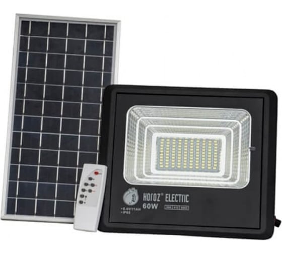 Светодиодный прожектор с модулем солнечной батареи HOROZ ELECTRIC 068-012-0060 60W черный 6400К 3.2V TIGER-60 HRZ33002948
