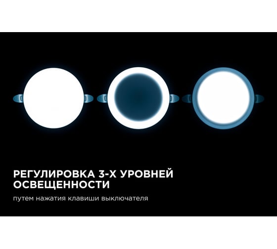 Светодиодная встраиваемая безрамочная панель Apeyron flp, 12вт=8вт+4вт, 1020лм, 6500к, ip20, ф120x21мм, круг, 3 режима, регулировка ф55-105мм/ 06-105