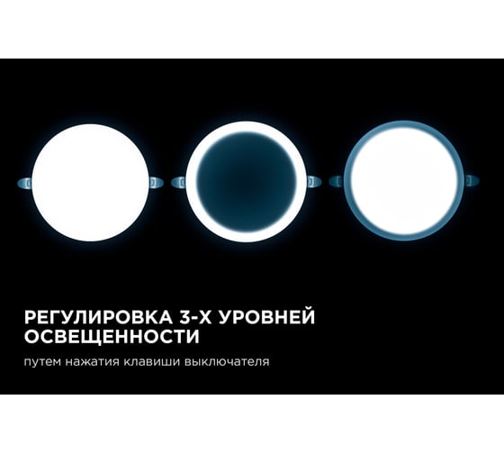 Светодиодная встраиваемая безрамочная панель Apeyron flp, 24вт=18вт+6вт, 2040лм, 6500к, ip20, ф170x21мм, круг, 3 режима, регулировка ф55-155мм/ 06-109