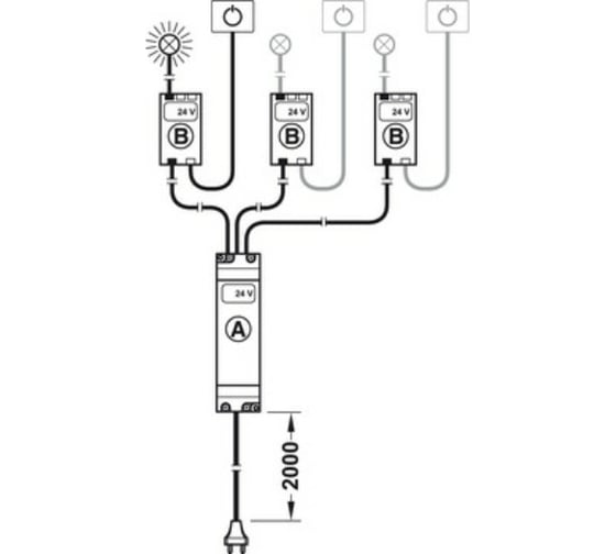 3-ной дистрибьютор Hafele 24V/20AWG/Bla/2.0m 833.77.723