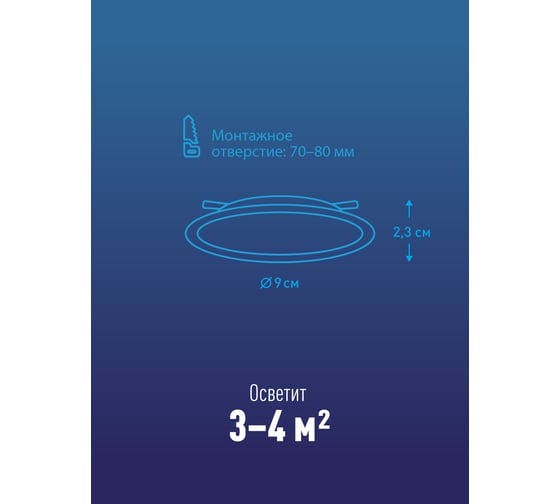 Светодиодная панель КОСМОС круглая, цвет белый, DownL 6W, 180-265В, 6400K, KDownL6W6400K
