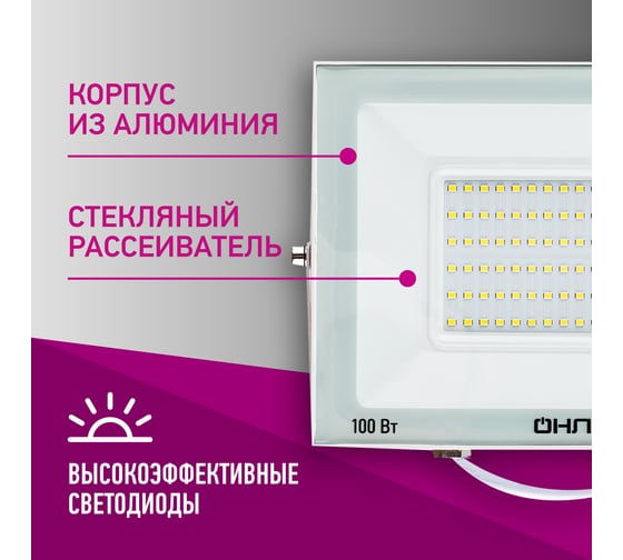 Светильник ОНЛАЙТ 90 140 ofl-100-6k-wh-ip65-led 90140