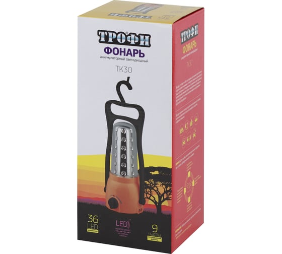 Аккумуляторный фонарь ТРОФИ TK30 4V1.8Ah, 36xLED, ЗУ 220V Б0002592