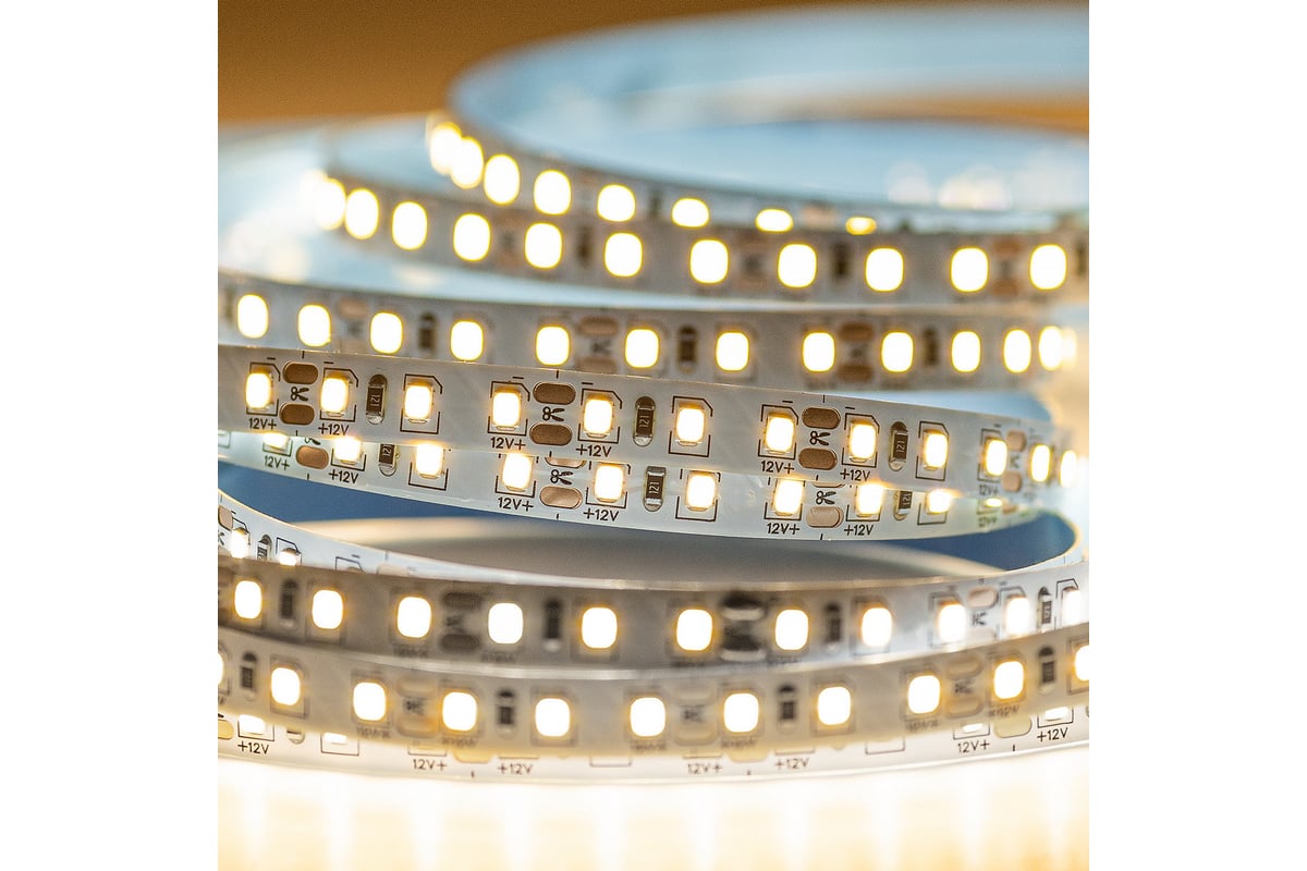 Светодиодная лента Donled 5м, 12В, IP20, 120 LED/m, 9.6Вт/м, теплый ...