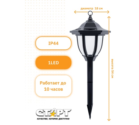 Садовый фонарь со светодиодами на солнечных батареях СТАРТ САД 1LED Фонарь