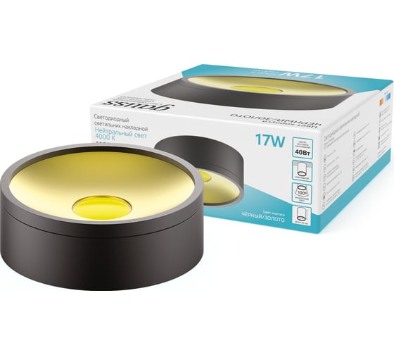 Светильник Gauss Overhead накл цил 17W 1100lm 4000K 170-240V IP20 140x50мм черный золото LED HD041