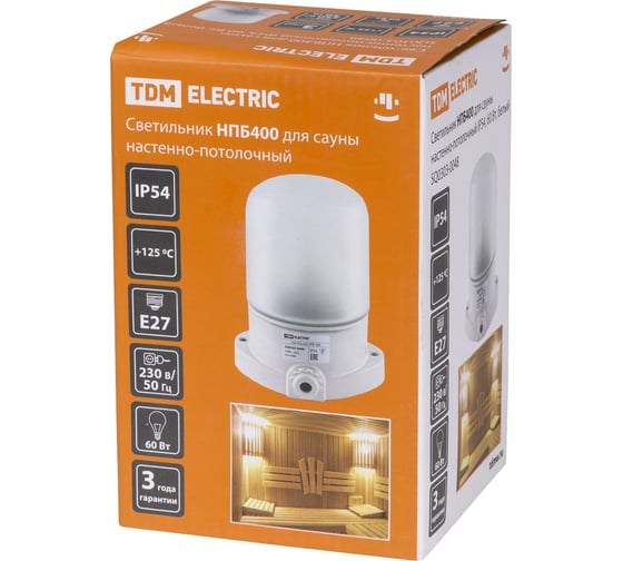 Настенно-потолочный светильник TDM ELECTRIC НПБ400, для сауны, белый, SQ0303-0048