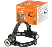 Аккумуляторный фонарь «налобный 12» TDM 5 вт cree+3 вт cob, li-ion 3,7 в 2x18650 2,4 ач, 650 лм, usb SQ0350-0069