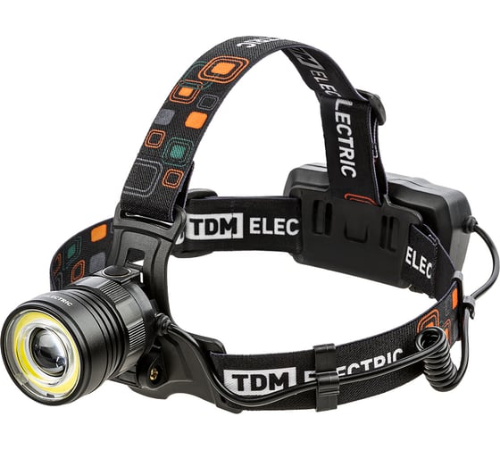 Аккумуляторный фонарь «налобный 12» TDM 5 вт cree+3 вт cob, li-ion 3,7 в 2x18650 2,4 ач, 650 лм, usb SQ0350-0069