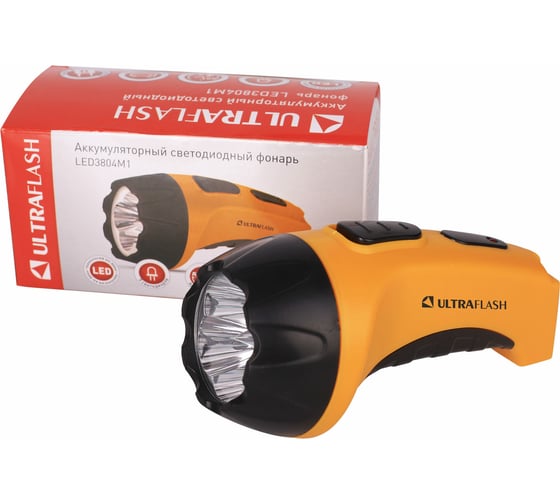 Аккумуляторный фонарь Ultraflash LED3804M1 (220В, желтый/черный, 5 LED, SLA, пластик, коробка) 14930