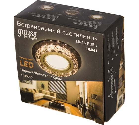 Светильник Gauss Backlight Кругл. Черный/Кристалл/Хром, Gu5.3, LED 2700K BL041