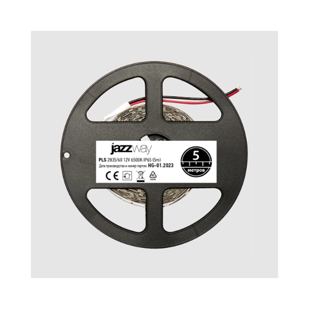 Лента светодиодная PLS 2835/60-12V-W 6Вт/м IP65 бел. (уп.5м) JazzWay 2859013