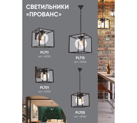 Садово-парковый светильник FERON PL705 на цепочке 60W E27 230V, черный 48384