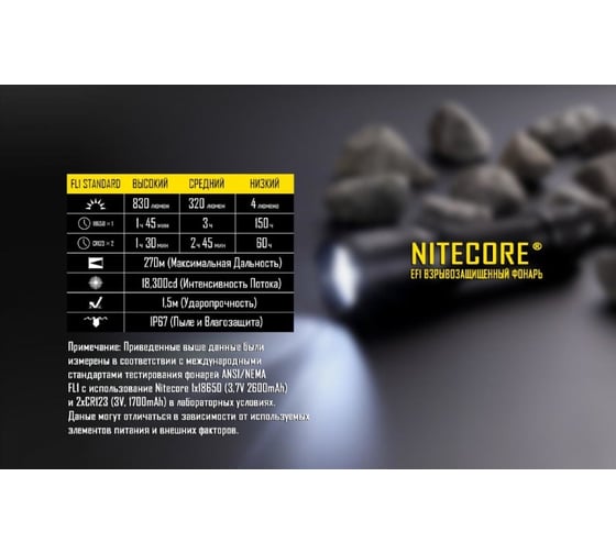 Светодиодный фонарь Nitecore EF1 CREE XM-L2 U3, 830 лм, аккумулятор 13545EF1 CREE XM-L2 U3