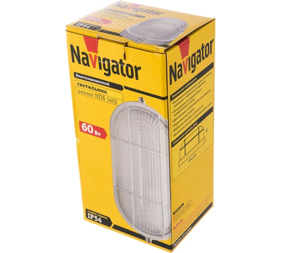 Влагозащищенный светильник Navigator 94 801 NBL-O2-60-E27/WH НПБ 1402 белый овал с решеткой 60Вт IP54 94801