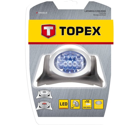 Налобный фонарь 7LED + 3 красные LED, 3xAAA, 100 000 ч, 3 функции TOPEX CE 94W819