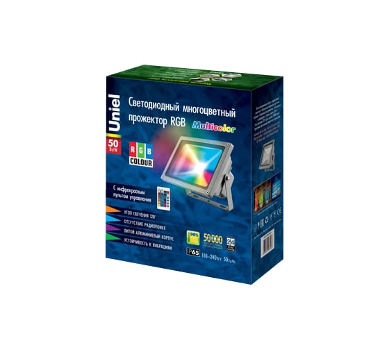 Светодиодный прожектор Uniel ULF-S01-50W/RGB/RC IP65 110-240В 8531