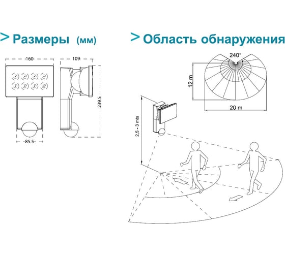 Светодиодный светильник со встроенным датчиком движения 240 град, белый Orbis PROXILED 8 OB135450