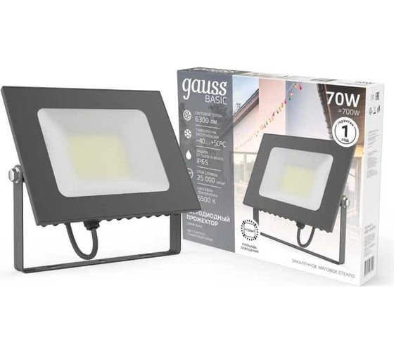 Светодиодный прожектор Gauss BASIC 70W 6300lm 6500K IP65 графитовый 688100370