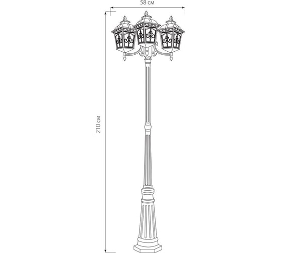 Садово-парковый светильник FERON PL4099 столб четырехгранный, 360W, E27, 230V, черное золото 11526