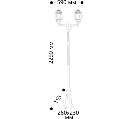 Садово-парковый светильник, столб 2*100W E27 230V, черный Feron 8114 11213
