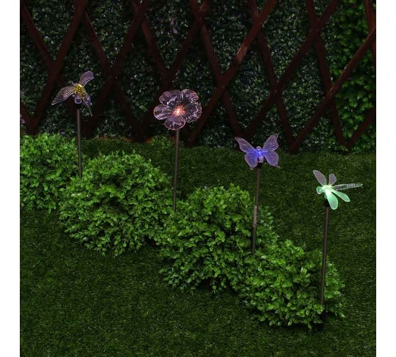 Фонарь на стержне INBLOOM 67см, 1LED, RGBYW0 (7 В 1), солнечная батарея 2V/50mA, 1.2V/600mAh, сталь 185-045