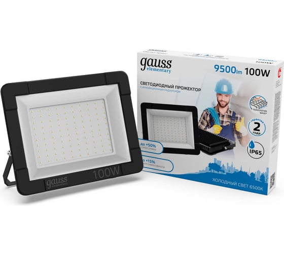 Светодиодный прожектор Gauss Elementary 100W 9500lm IP65 6500К черный 613100100