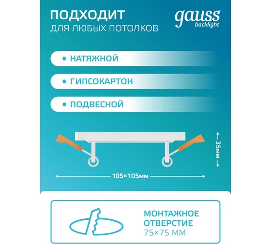 Светильник Gauss Backlight квадрат Акрил, 3+3W, LED 4000K, 105*105, SQ BL121