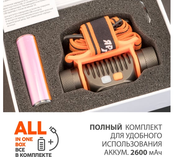 Налобный фонарь ЯРКИЙ ЛУЧ PANDA 2R 2xCREE XP-G3 max.800лм, 5 реж, Li-Ion аккум. 2600mAh, встр. ЗУ 4606400105695