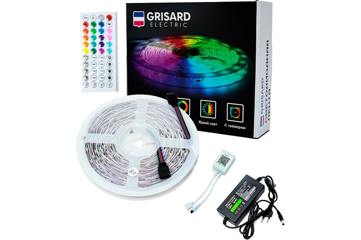 Светодиодная led лента rgb Grisard Electric 5метров многоцветная с пультом  управления GRE-002-0121