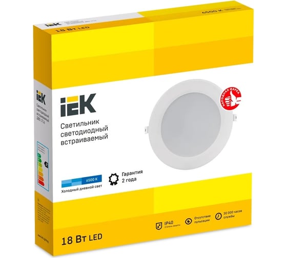 Светодиодный светильник IEK дво 1716 белый круг 18вт 6500к ip40 LDVO0-1716-18-6500-K01