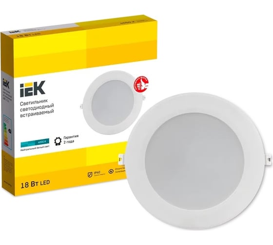 Светодиодный светильник IEK дво 1716 белый круг 18вт 4000к ip40 LDVO0-1716-18-4000-K01
