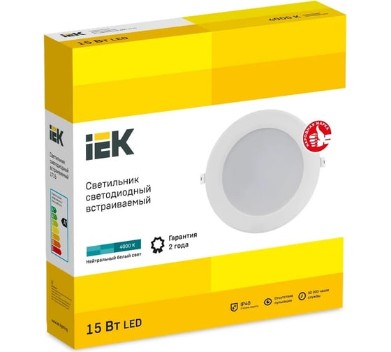 Светодиодный светильник IEK дво 1715 белый круг 15вт 4000к ip40 LDVO0-1715-15-4000-K01