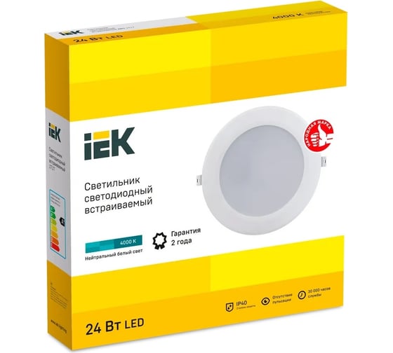 Светодиодный светильник IEK дво 1717 белый круг 24вт 4000к ip40 LDVO0-1717-24-4000-K01