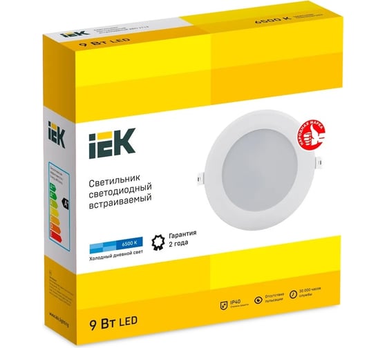 Светодиодный светильник IEK дво 1713 белый круг 9вт 6500к ip40 LDVO0-1713-09-6500-K01