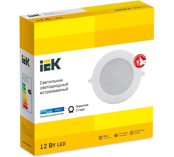 Светодиодный светильник IEK дво 1714 белый круг 12вт 6500к ip40 LDVO0-1714-12-6500-K01