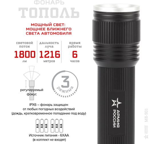 Универсальный фонарь ЭРА MB-901 АРМИЯ РОССИИ Тополь Б0030201
