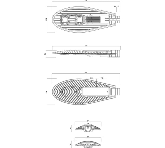 Консольный светодиодный светильник ЭРА SPP-5-100-5K-W IP65 100Вт 11000лм 5000К 720x280x100 КСС Ш 40 Б0029443