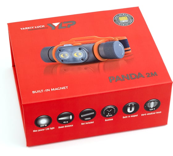 Налобный фонарь ЯРКИЙ ЛУЧ PANDA 2M 2xCREE XP-G3 max.800лм, 5 режимов, магнит, под аккум. 18650 4606400105701