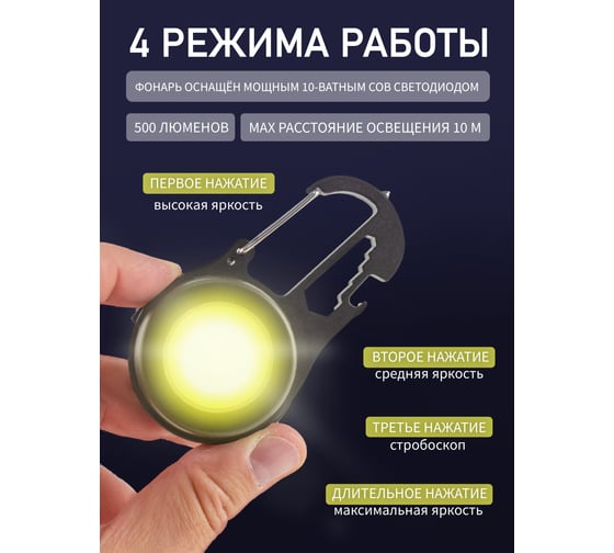 Портативный многофункциональный светодиодный фонарь Forsage COB, 3 режима освещения, 3,7V, 5W, IP64 F-JBEL9908